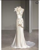 Niulatu Mermaid Straps Long Satin Wedding Dresses HZ1110