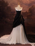 Niulatu Mermaid Straps Satin White Black Long Wedding Dresses HZ1110
