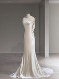 Niulatu Mermaid Strapless Sleeveless Long Satin Wedding Dresses HZ1110