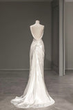 Niulatu Mermaid Straps Sleeveless Long Print Flower Satin Wedding Dresses HZ1110