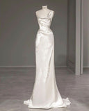 Niulatu Mermaid Straps Sleeveless Long Print Flower Satin Wedding Dresses HZ1110