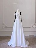 Niulatu Line Straps White Satin Long Prom Dress HZ1110