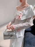 Niulatu A Line Long Sleeves White Silk Satin Long Prom Dresses HZ1110