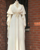Niulatu A Line High Neckline Long Sleeves Chiffon Long Prom Dress HZ1110
