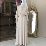 Niulatu A Line High Neckline Long Sleeves Chiffon Long Prom Dress HZ1110