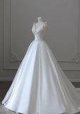 Niulatu Ball Gown V neckline White Long Satin Wedding Dresses HZ1110