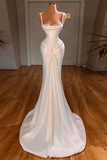 Niulatu Mermaid Straps White Long Satin Wedding Dresses HZ1110