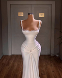 Niulatu Mermaid Straps White Long Satin Wedding Dresses HZ1110