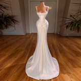 Niulatu Mermaid Straps White Long Satin Wedding Dresses HZ1110