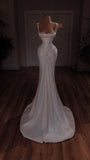 Niulatu Mermaid Straps White Long Satin Wedding Dresses HZ1110