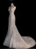 Niulatu Mermaid Straps Long Sequin Backless Wedding Dresses HZ1110
