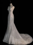 Niulatu Mermaid Straps Long Sequin Backless Wedding Dresses HZ1110