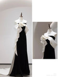 Niulatu A Line Strapless Sleeveless Satin Black Long Prom Dress HZ1110