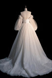 Niulatu A Line Off The Shoulder White Long Tulle Wedding Dresses HZ1110