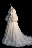 Niulatu A Line Off The Shoulder White Long Tulle Wedding Dresses HZ1110