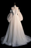 Niulatu A Line Off The Shoulder White Long Tulle Wedding Dresses HZ1110