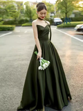 Niulatu A line Sweetheart Satin Green Long Prom Dress HZ1110
