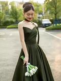 Niulatu A line Sweetheart Satin Green Long Prom Dress HZ1110