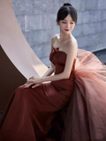 Niulatu Mermaid Strapless Sleeveless Satin Long Prom Dress HZ1110