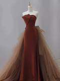 Niulatu Mermaid Strapless Sleeveless Satin Long Prom Dress HZ1110