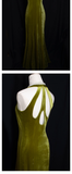 Niulatu Mermaid Halter Sleeveless Velvet Green Long Prom Dresses HZ1110