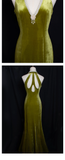 Niulatu Mermaid Halter Sleeveless Velvet Green Long Prom Dresses HZ1110