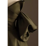 Niulatu A line Off The Shoulder Short Sleeves Green Satin Long Prom Dress HZ1110
