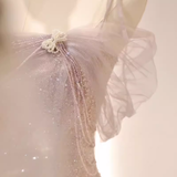 Niulatu Mermaid Spaghetti Straps Pink Tulle Long Prom Dress HZ1110