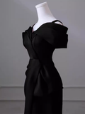 Niulatu Mermaid Spaghetti Straps Black Satin Long Prom Dress HZ1110