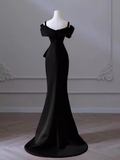 Niulatu Mermaid Spaghetti Straps Black Satin Long Prom Dress HZ1110