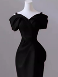 Niulatu Mermaid Spaghetti Straps Black Satin Long Prom Dress HZ1110