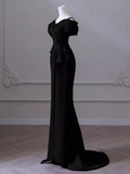 Niulatu Mermaid Spaghetti Straps Black Satin Long Prom Dress HZ1110