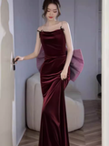 Niulatu Mermaid Straps Velvet Burgundy Long Prom Dresses HZ1110