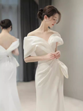 Niulatu Mermaid Off The Shoulder White Long Satin Wedding Dresses HZ1110