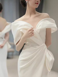 Niulatu Mermaid Off The Shoulder White Long Satin Wedding Dresses HZ1110