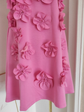 Niulatu A line High Neckline Pink Satin Short Homecoming Dresses Birthday Outfits SD368