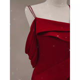 Niulatu Mermaid Straps Satin Burgundy Long Prom Dresses HZ1110
