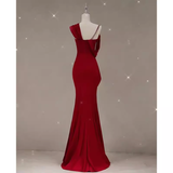 Niulatu Mermaid Straps Satin Burgundy Long Prom Dresses HZ1110