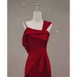 Niulatu Mermaid Straps Satin Burgundy Long Prom Dresses HZ1110