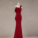 Niulatu Mermaid Straps Satin Burgundy Long Prom Dresses HZ1110