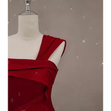 Niulatu Mermaid Straps Satin Burgundy Long Prom Dresses HZ1110
