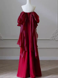 Niulatu Mermaid Off The Shoulder Short Sleeves Satin Burgundy Prom Dress HZ1110