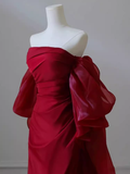 Niulatu Mermaid Off The Shoulder Short Sleeves Satin Burgundy Prom Dress HZ1110