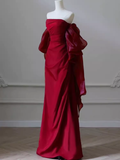 Niulatu Mermaid Off The Shoulder Short Sleeves Satin Burgundy Prom Dress HZ1110