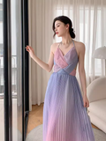 Niulatu Mermaid Halter Sleeveless Ombre Pink Long Prom Dresses HZ1110