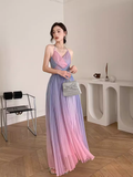 Niulatu Mermaid Halter Sleeveless Ombre Pink Long Prom Dresses HZ1110