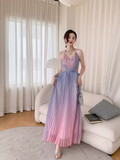 Niulatu Mermaid Halter Sleeveless Ombre Pink Long Prom Dresses HZ1110