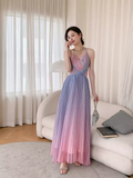 Niulatu Mermaid Halter Sleeveless Ombre Pink Long Prom Dresses HZ1110