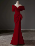 Niulatu Mermaid Off The Shoulder Satin Red Prom Dress Long Evening Dress HZ1110