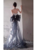 Niulatu Memaid Strapless Sequin Prom Dress Long Silver Evening Dress HZ1110